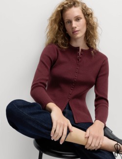 Přiléhavý kardigan s volánem, hebký na dotek