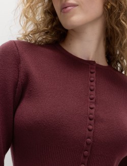 Přiléhavý kardigan s volánem, hebký na dotek