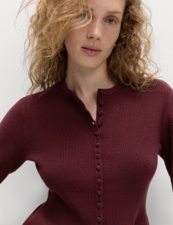 Přiléhavý kardigan s volánem, hebký na dotek