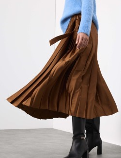 Plisovaná zavinovací midaxi sukně ze saténu