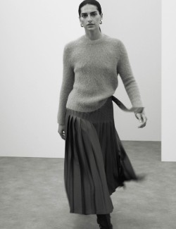 Plisovaná zavinovací midaxi sukně ze saténu