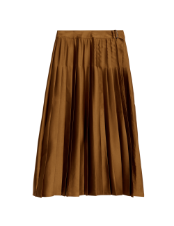 Plisovaná zavinovací midaxi sukně ze saténu