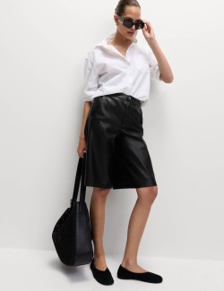 Faux Leather High Waisted Bermuda Shorts