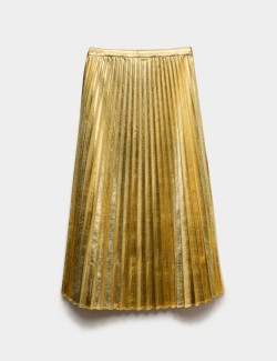 Metalická plisovaná midi sukně