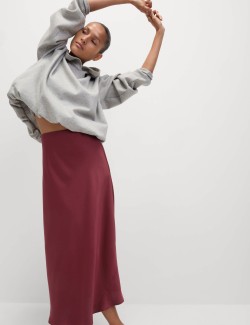 Saténová natahovací midaxi sukně