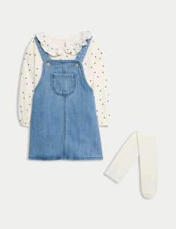 Trojdílný puntíkovaný outfit šatů a punčochových kalhot s vysokým podílem bavlny (0–3 roky)