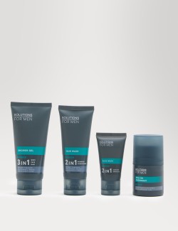 Sada sprchového gelu, šamponu, mycího gelu na obličej a kuličkového antiperspirantu Refresh z řady Solutions for Men