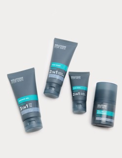 Sada sprchového gelu, šamponu, mycího gelu na obličej a kuličkového antiperspirantu Refresh z řady Solutions for Men