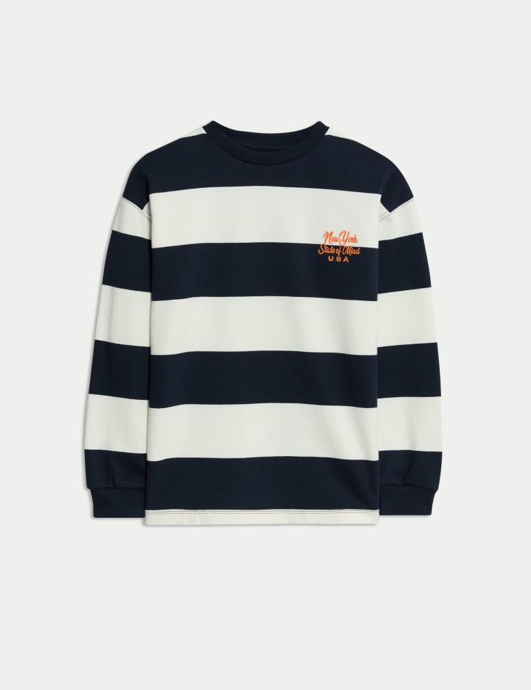 Pruhovaný top s dlouhým rukávem z čisté bavlny (6-16 let)