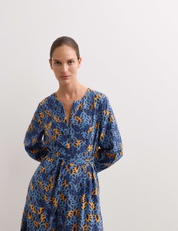 Kolové midi šaty z čistého hedvábí s potiskem listů