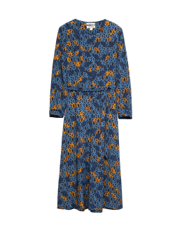 Kolové midi šaty z čistého hedvábí s potiskem listů