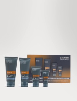 Sada sprchového gelu, šamponu, mycího gelu na obličej a hydratačního krému Energise z řady Solutions for Men