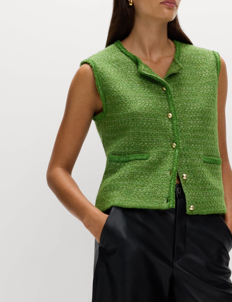 Cotton Blend Pocket Detail Military Waistcoat