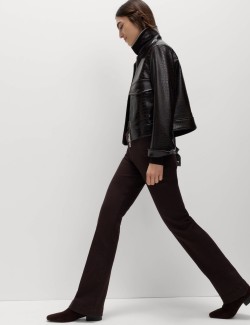 High Waisted Crease Front Slim Flare Jeans