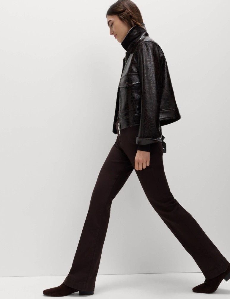 High Waisted Crease Front Slim Flare Jeans