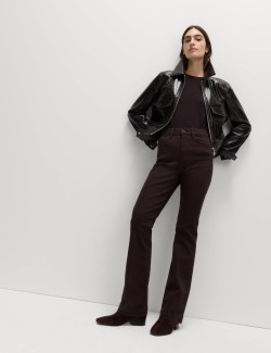 High Waisted Crease Front Slim Flare Jeans