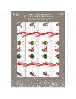 Praskací vánoční dekorace (crackers) s vánoční bingo hrou, 12 kusů