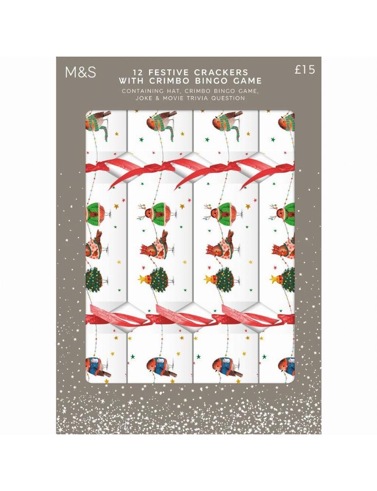 Praskací vánoční dekorace (crackers) s vánoční bingo hrou, 12 kusů