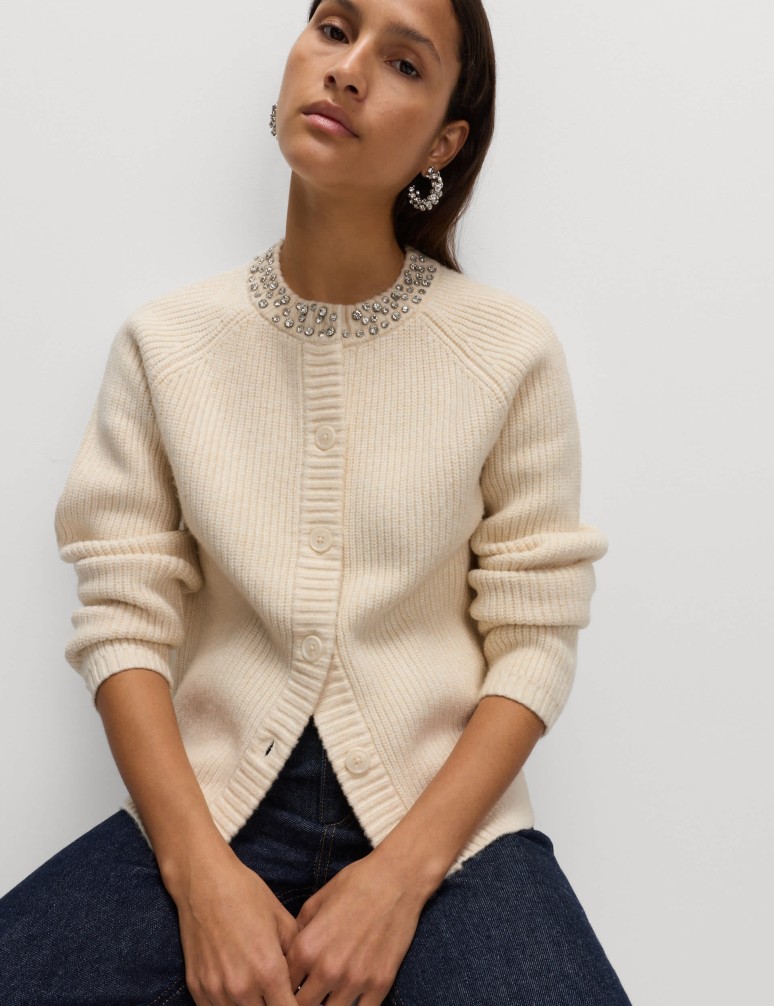 Texturovaný zdobený kardigan s knoflíky na přední straně