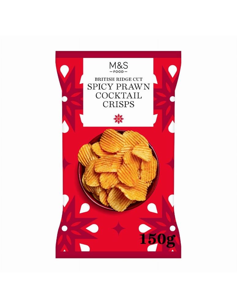 Vroubkované bramborové lupínky s příchutí pikantního krevetového koktejlu