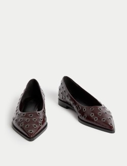 Patent Studded Flat Pointed Shoes