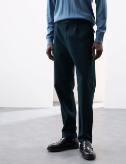 Regular Fit Single Pleat Textured Chinos