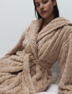 Žakárový dlouhý župan s kapucí