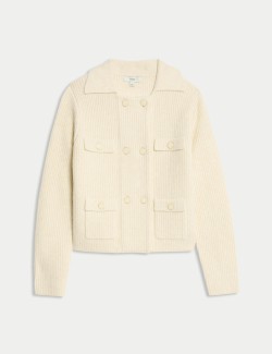 Pletená bunda s mračnatými vlákny a ozdobnými kapsami