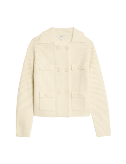 Pletená bunda s mračnatými vlákny a ozdobnými kapsami