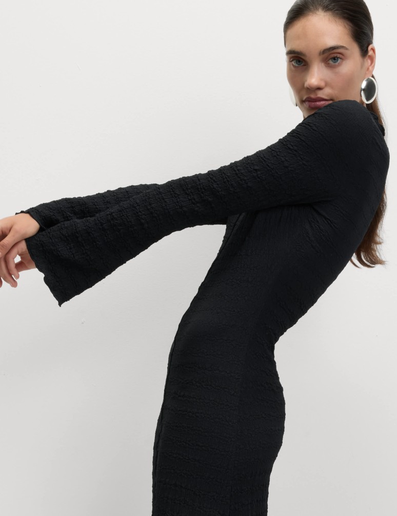 Jersey Textured Midi Skater Dress