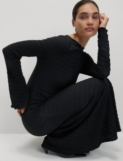 Jersey Textured Midi Skater Dress