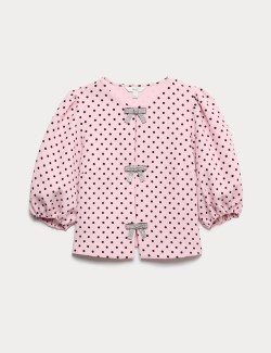 Polka Dot Embellished Bow Top