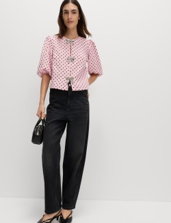 Polka Dot Embellished Bow Top