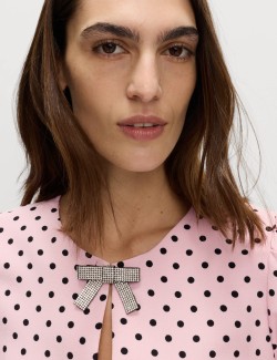 Polka Dot Embellished Bow Top