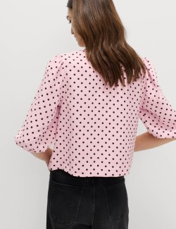 Polka Dot Embellished Bow Top