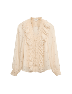 Top s puntíky, výstřihem do V a volány