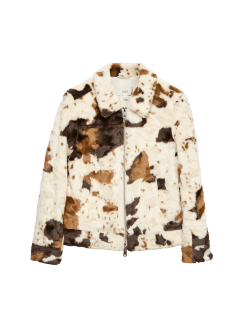 Kamioňácká bunda s umělou kožešinou a potiskem kravské kůže