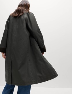 Praktický podlouhlý kabát s límečkem a vysokým podílem bavlny