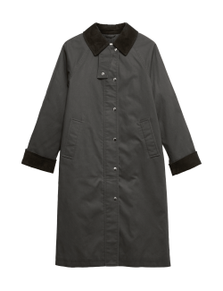 Praktický podlouhlý kabát s límečkem a vysokým podílem bavlny