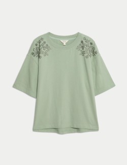 Pure Cotton Studded Western Crew Neck T-Shirt