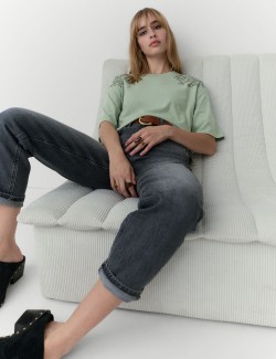 Pure Cotton Studded Western Crew Neck T-Shirt