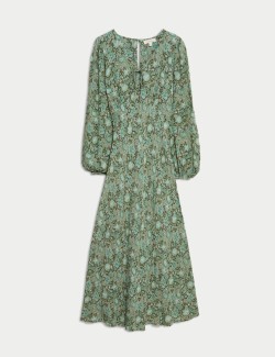 Printed V-Neck Midi Relaxed Dress