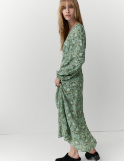 Printed V-Neck Midi Relaxed Dress