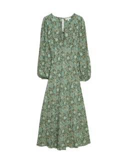 Printed V-Neck Midi Relaxed Dress