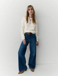 Pointelle Crew Neck Jumper With Alpaca