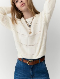 Pointelle Crew Neck Jumper With Alpaca