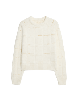 Pointelle Crew Neck Jumper With Alpaca