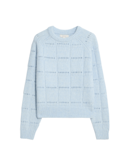 Svetr s kulatým výstřihem a háčkovaným vzorem s alpakou