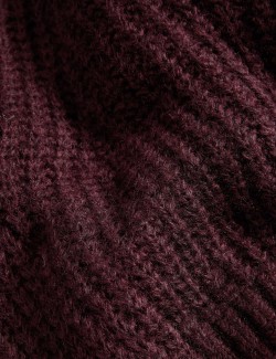 Ribbed V-Neck Puff Sleeve Jumper with Wool