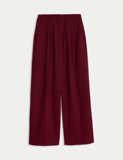 Wool Blend Tailored Wide Leg Trousers